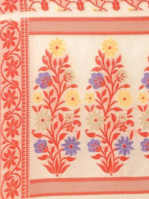 Cream Woven Cotton Poly Saree With Blouse 3