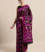 Black Woven Cotton Poly Saree With Blouse