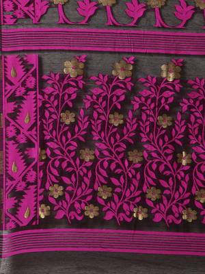 Black Woven Cotton Poly Saree With Blouse 3