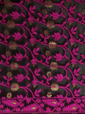 Black Woven Cotton Poly Saree With Blouse 4