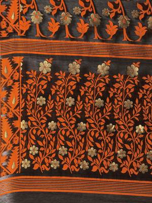 Black Woven Cotton Poly Saree With Blouse 4