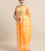 Cream Woven Cotton Poly Saree With Blouse