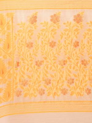 Cream Woven Cotton Poly Saree With Blouse 3