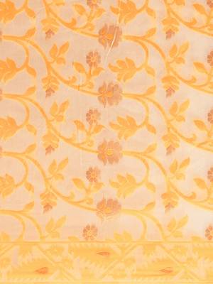 Cream Woven Cotton Poly Saree With Blouse 4