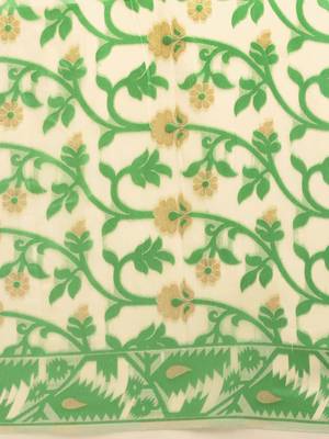 Cream Woven Cotton Poly Saree With Blouse 4