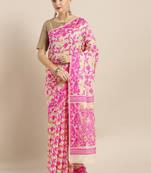 Cream Woven Cotton Poly Saree With Blouse