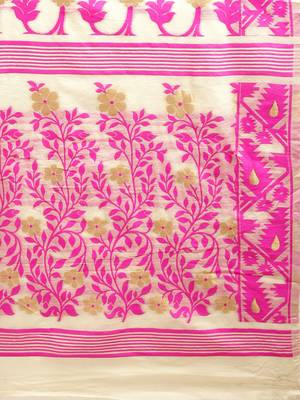 Cream Woven Cotton Poly Saree With Blouse 4