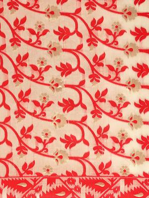 Cream Woven Cotton Poly Saree With Blouse 3