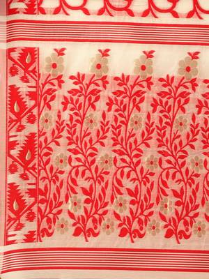Cream Woven Cotton Poly Saree With Blouse 4