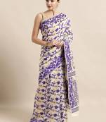 Cream Woven Cotton Poly Saree With Blouse