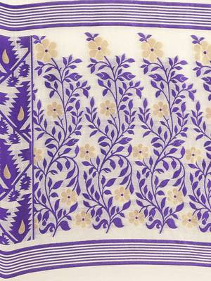 Cream Woven Cotton Poly Saree With Blouse 3