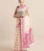 Cream Woven Cotton Poly Saree With Blouse