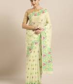 Cream Woven Cotton Poly Saree With Blouse