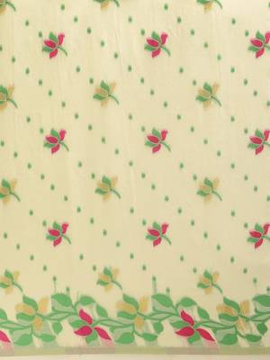 Cream Woven Cotton Poly Saree With Blouse 4