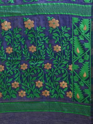 Blue Woven Cotton Poly Saree With Blouse 4