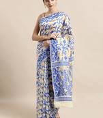 Cream Woven Cotton Poly Saree With Blouse