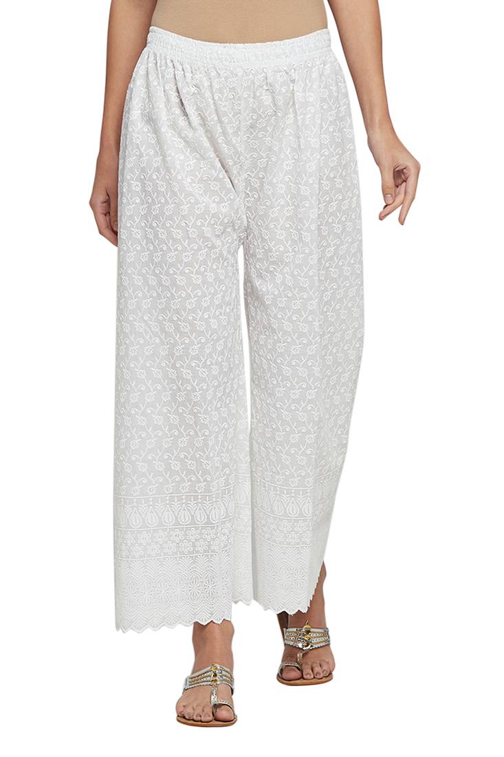 White plain cotton palazzo pants