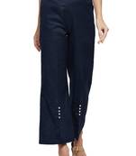 Navy-blue plain linen palazzo pants