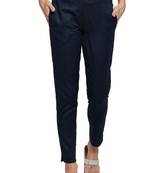 Navy-blue plain linen trousers