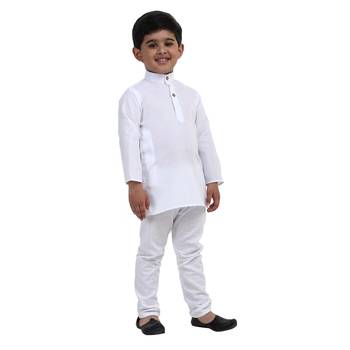 White Plain Cotton Boys Kurta Pyjama 2
