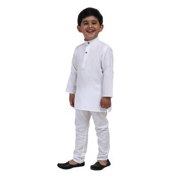 White Plain Cotton Boys Kurta Pyjama 3