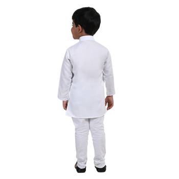 White Plain Cotton Boys Kurta Pyjama 4