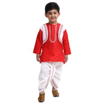 Red Plain Cotton Boys Dhoti Kurta 1