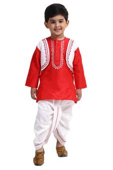 Red Plain Cotton Boys Dhoti Kurta