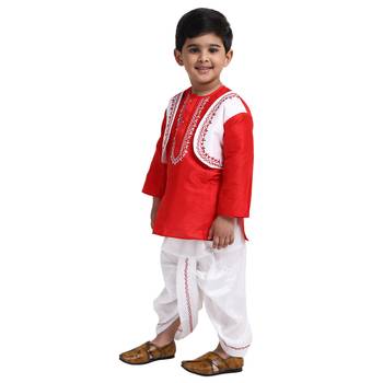Red Plain Cotton Boys Dhoti Kurta 3