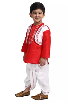 Red Plain Cotton Boys Dhoti Kurta