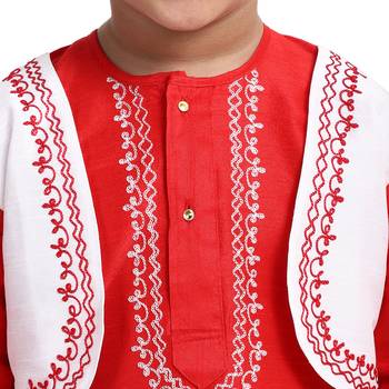 Red Plain Cotton Boys Dhoti Kurta 4