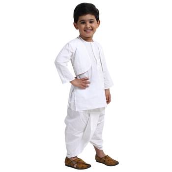 White Plain Cotton Boys Dhoti Kurta 2