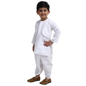 White Plain Cotton Boys Dhoti Kurta 3