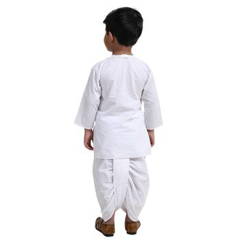 White Plain Cotton Boys Dhoti Kurta 4