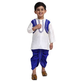White Plain Cotton Boys Dhoti Kurta 1