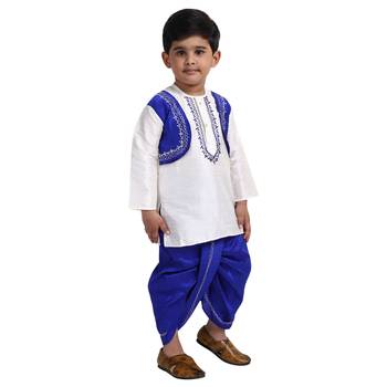 White Plain Cotton Boys Dhoti Kurta 2