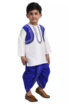 White Plain Cotton Boys Dhoti Kurta