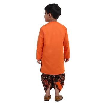 Orange Printed Cotton Boys Dhoti Kurta 4