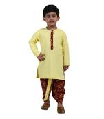 Yellow Printed Cotton Boys Dhoti Kurta