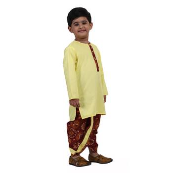 Yellow Printed Cotton Boys Dhoti Kurta 2