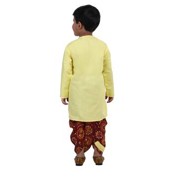 Yellow Printed Cotton Boys Dhoti Kurta 4