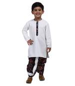 White Printed Cotton Boys Dhoti Kurta