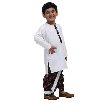 White Printed Cotton Boys Dhoti Kurta 2