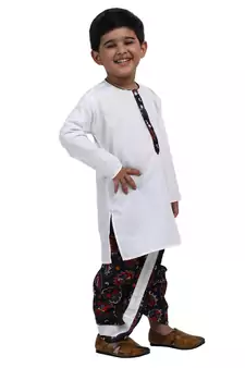 White Printed Cotton Boys Dhoti Kurta