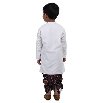 White Printed Cotton Boys Dhoti Kurta 4