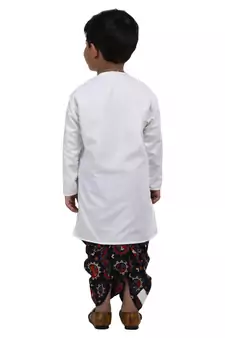 White Printed Cotton Boys Dhoti Kurta