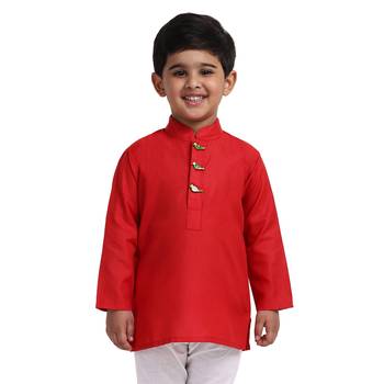 Red Plain Cotton Boys Kurta 1