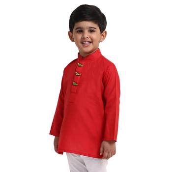 Red Plain Cotton Boys Kurta 2