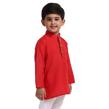 Red Plain Cotton Boys Kurta 3