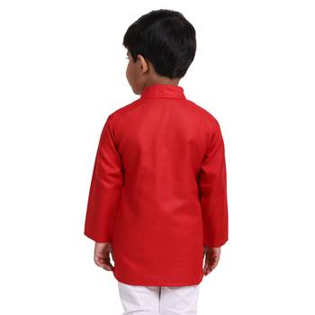 Red Plain Cotton Boys Kurta 4